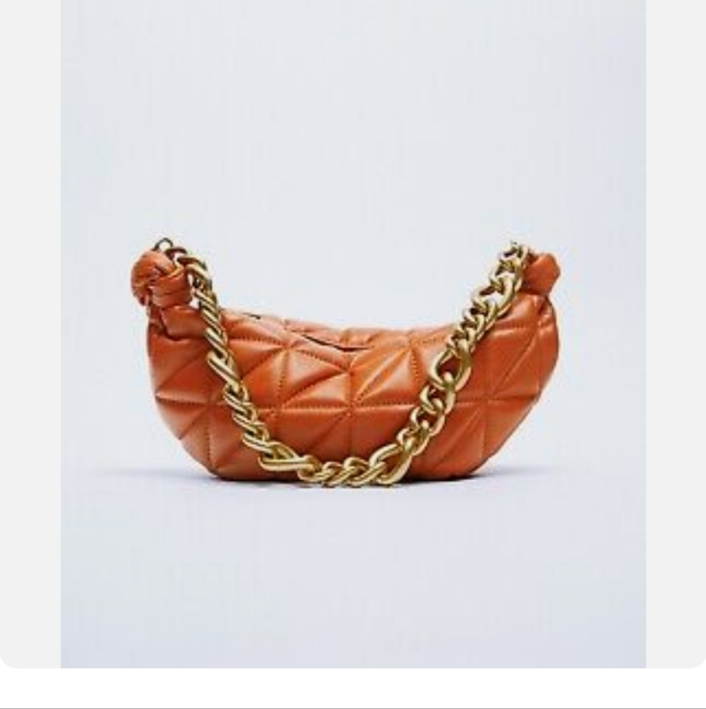Zara Quilted Leather Bag With Chain Orange